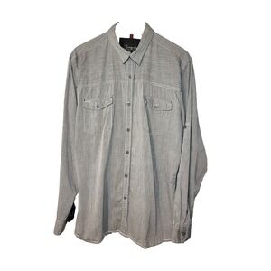 Tranquility Mayhem Shirt Mens Gray Striped Roll Tab Long Sleeve Button Up XL